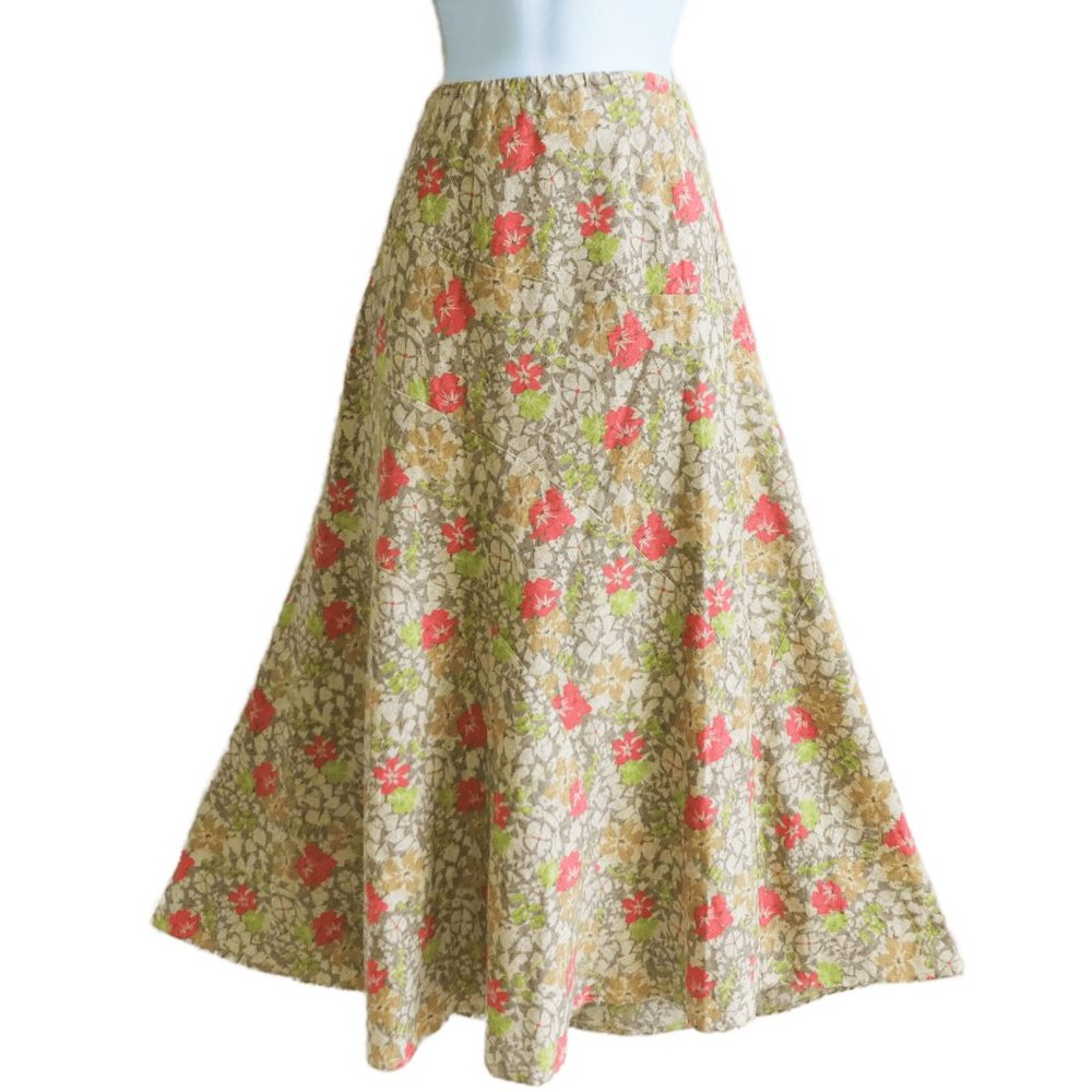 LiNeN Blend Vintage Skirt Floral A-Line Elastic Pull On Lined Charter Club Petit
